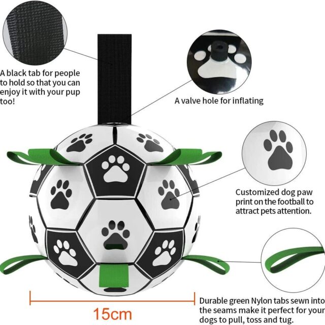 Interactive Dog Football Toy: Durable Leather Soccer Ball with Grab Tabs for Outdoor Fun