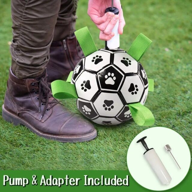 Interactive Dog Football Toy: Durable Leather Soccer Ball with Grab Tabs for Outdoor Fun